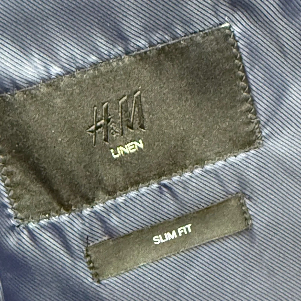 H&M Blazer Mens 38R Blue 100% Linen Slim Fit Two Button Sport Coat Jacket
